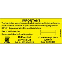 100 Swift 206PYB Personalised NAPIT Periodic Labels