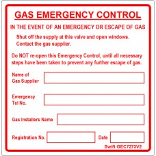 100 Swift GEC7273RV2 Gas Emergency Control Labels