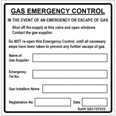 100 Swift GEC7273V2 Gas Emergency Control Labels