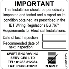 100 Swift PN7273P NAPIT Periodic Test Label Personalised