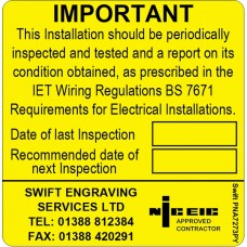 100 Swift PNA7273PY NICEIC Approved Contractor Periodic Test