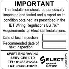 100 Swift PS7273P SELECT Approved Contractor Periodic Test Label