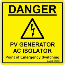 100 Swift PVG7273 DANGER PV GENERATOR AC ISOLATOR