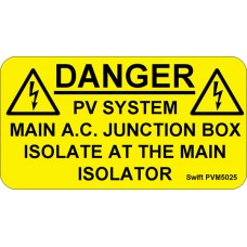 207 Swift PVM5025 Main AC J/box Isolate at the main Isolator