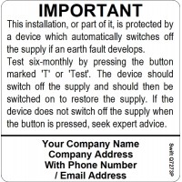 100 Swift S7273P Six Monthly Test Labels Personalised