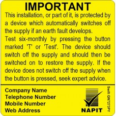 100 Swift SN7273PY NAPIT Six Monthly Test Labels Personalised