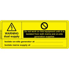 100 Swift WDS14058BY Warning Dual Supply Mains & Generator Label